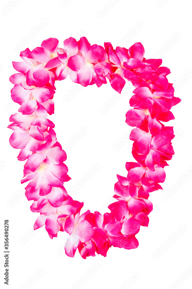 pink hawaiian lei beads with vibrant colors isolated on a white background