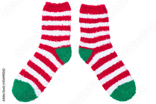 warm terry striped socks Christmas drawing, shooting on a white background is insulated