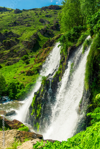 High full-flowing picturesque waterfall of Armenia Shaki