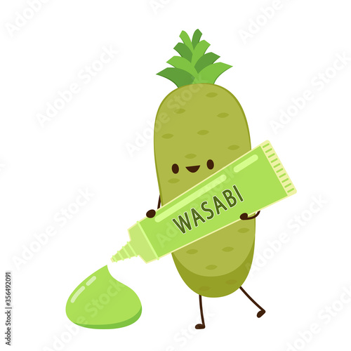 Wasabi root character. Wasabi root on white background. Wasabi tube.