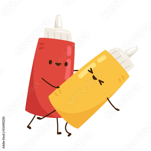 Tomato and mustard sauce character design. Sauce vector on white background.