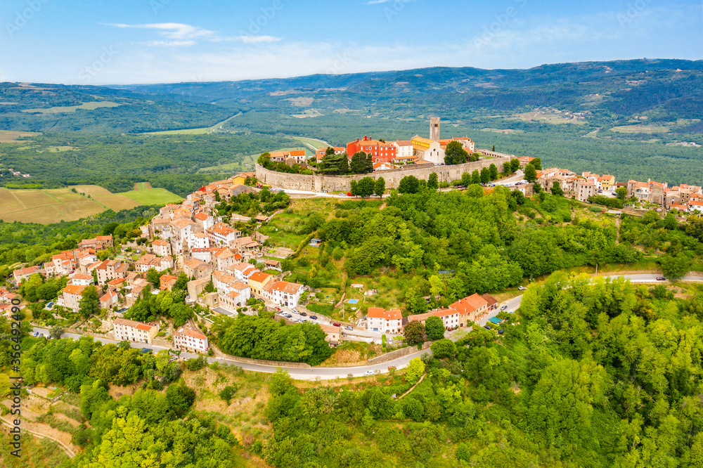 Motovun. Beautiful aerial view of idyllic hill town of Motovun. Istria region of Croatia