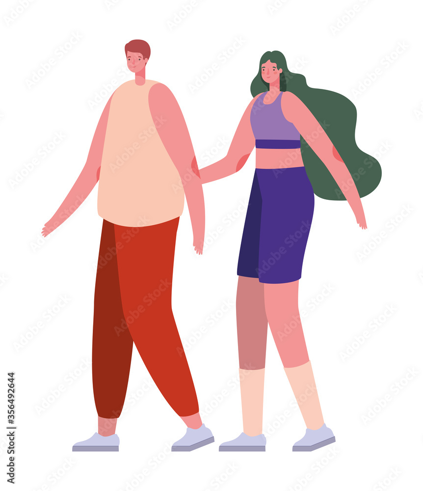 Couple of woman and man cartoon with sportswear design, Relationship love and romance theme Vector illustration Couple of woman and man cartoon with sportswear design, Relationship love and romance theme Vector illustration