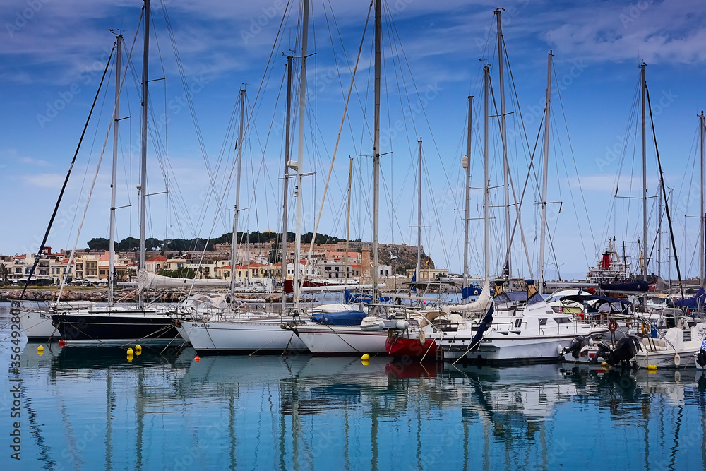 Beautiful yachts in the harbour of Rethymno, the Crete island, Greece