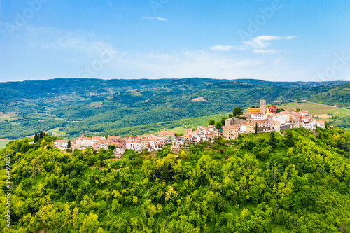 Motovun. Beautiful aerial view of idyllic hill town of Motovun. Istria region of Croatia