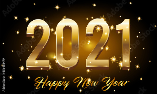 Golden Happy New Year 2021 With Burst Glitter on Black Colour Background Illustration - Golden New Year 2021 With Burst Glitter on Black Color Background Vector