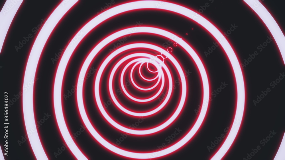 Fototapeta premium colorful purple neon lines on black background are forming motion circle tunnel. Abstract 3D rendering 4k video.