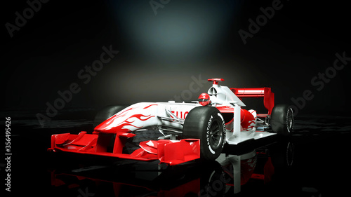 race sport car in dark studio. 3d rendering.