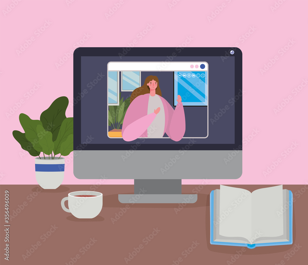Woman avatar on computer in video chat design, Call online conference and webcam theme Vector illustration Woman avatar on computer in video chat design, Call online conference and webcam theme Vector illustration