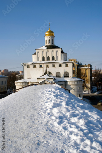 Architecture of Vladimir city, Russia. Golden Gates monument. Famous landmark. 