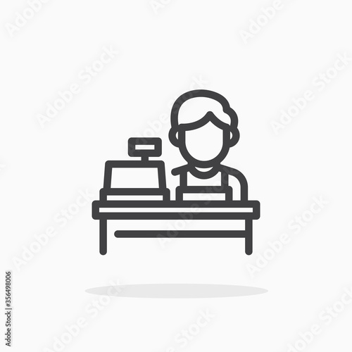 Cashier icon in line style. Editable stroke.