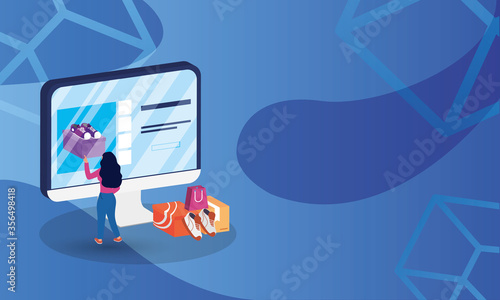 shopping online ecommerce with woman buying shoes in desktop