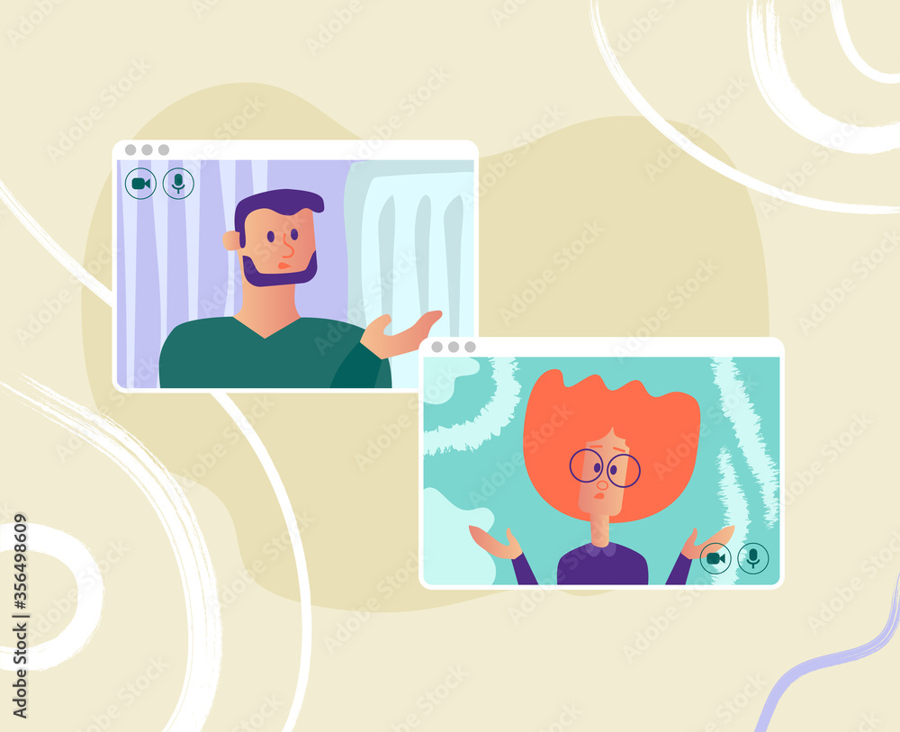 Video call conference, working from home, business discussion. Video call conference, working from home, business discussion.