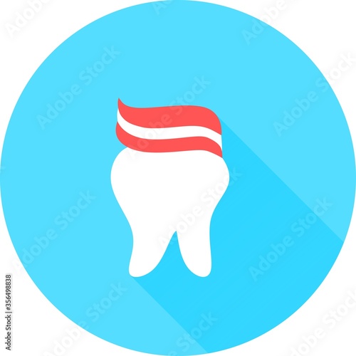 Tooth in circle icon with long shadows. Dental clinic or company vector. Dental symbol vector icon for web site, ui, app. Creative dentist stomatology medical concept.