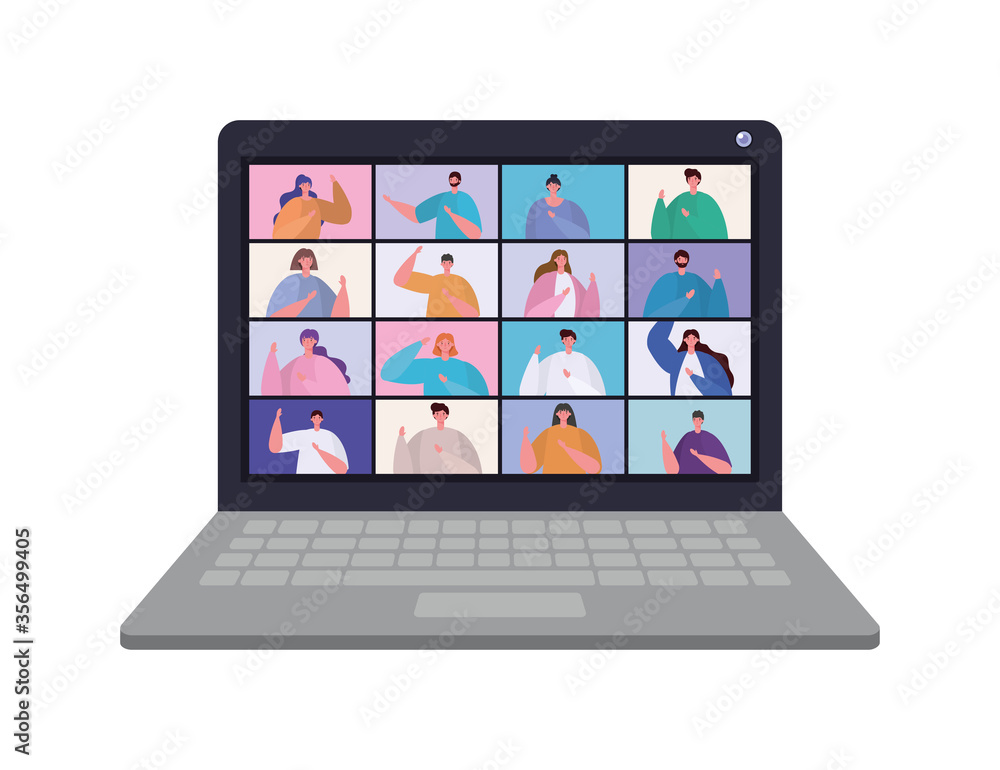 People avatars on laptop in video chat conference design, Call online and webcam theme Vector illustration People avatars on laptop in video chat conference design, Call online and webcam theme Vector illustration