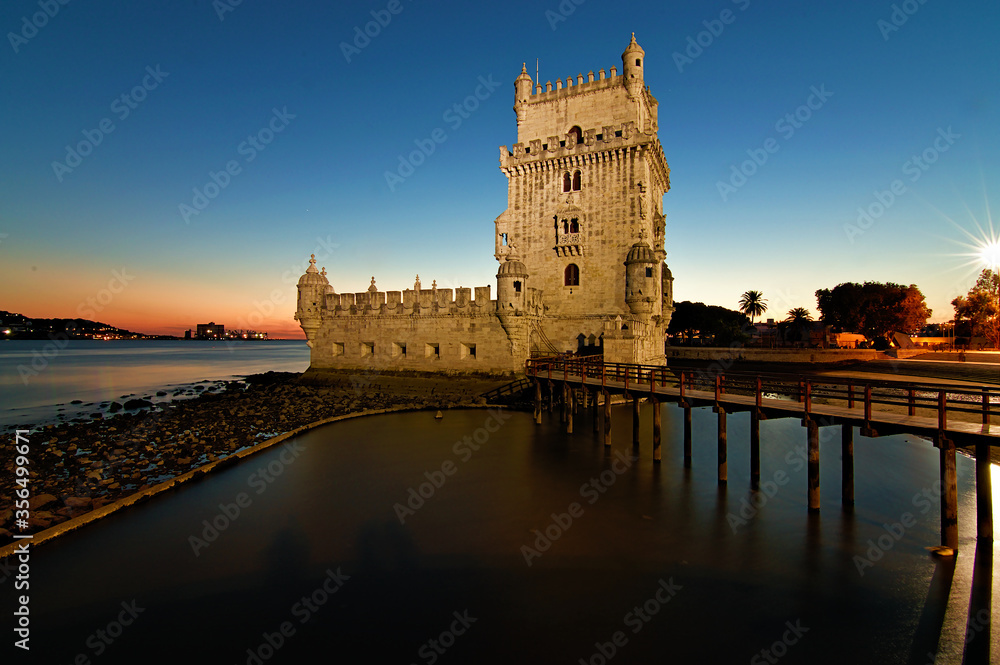 Belem tower in Lisbon, Portugal, at sunset