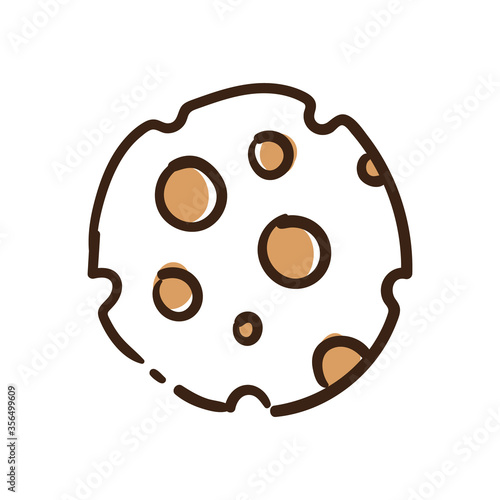 Chocolate chips cookie hand drawn illustration. Doodle icon of cookie.