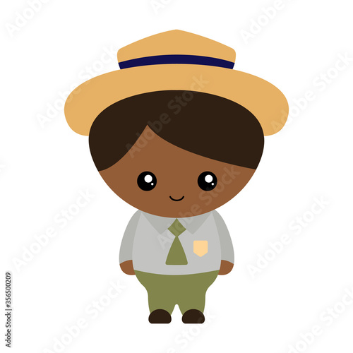Vector illustration of a Yellowstone park ranger boy, kawaii style.