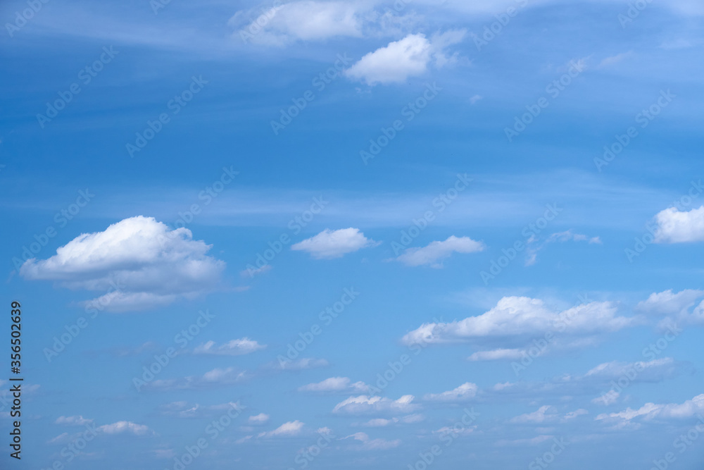 Bright beautiful blue sky with soft clouds, bright sunny day
