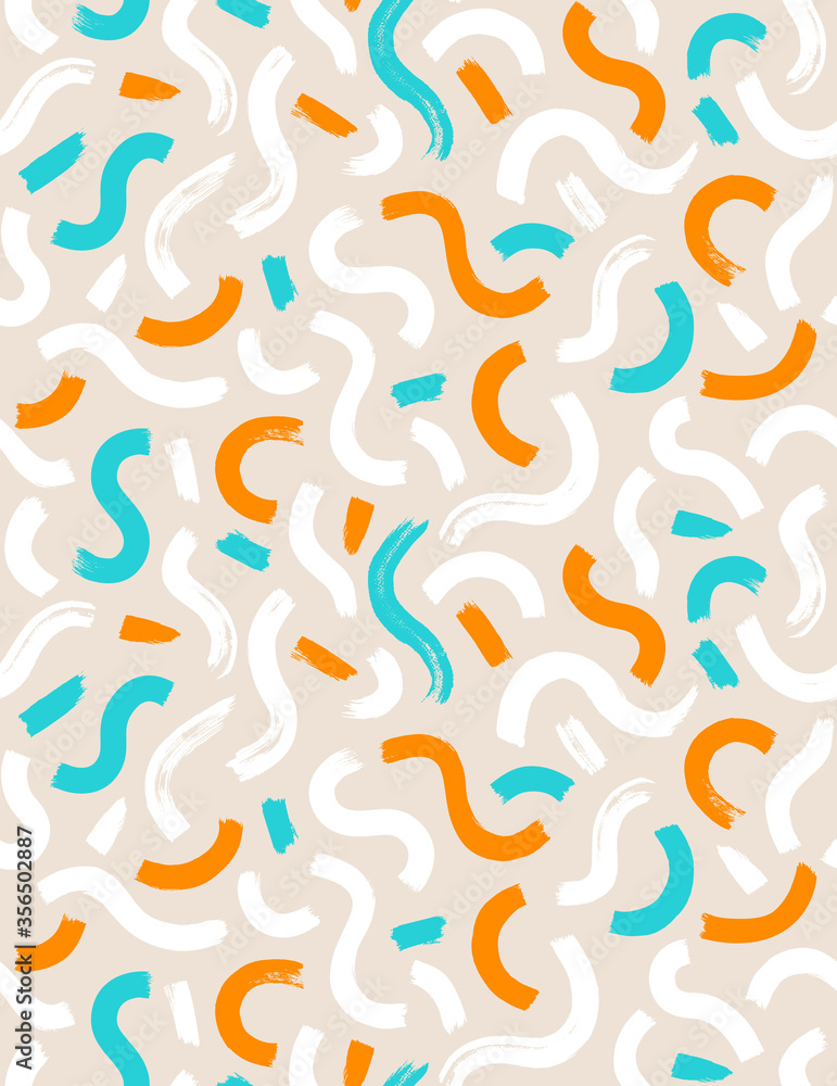 Vector hipster seamless pattern with brush stroke elements. Stylish colorful abstract background.
