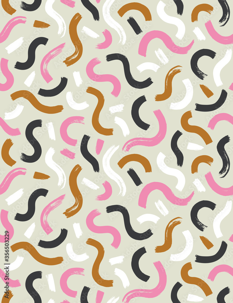 Vector hipster seamless pattern with brush stroke elements. Stylish colorful abstract background.
