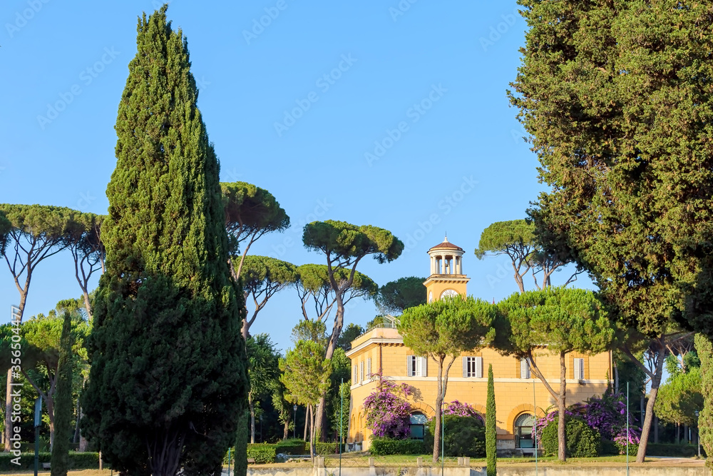 The architecture and the gardens of Villa Borghese in Rome