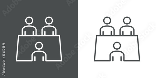Concepto de negocios. Símbolo de trabajo en equipo. Icono plano lineal en fondo gris y fondo blanco