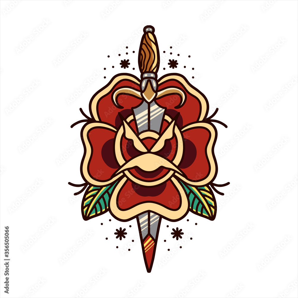 Fototapeta premium rose and dagger tattoo vector