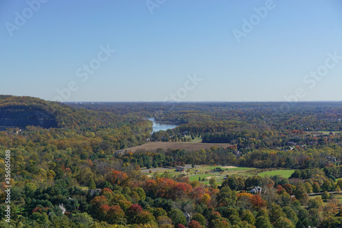 Washington Crossing, PA: View of the Delaware River and Pennsylvania countryside from Bowman's Hill Tower in Washington Crossing Historic Park.