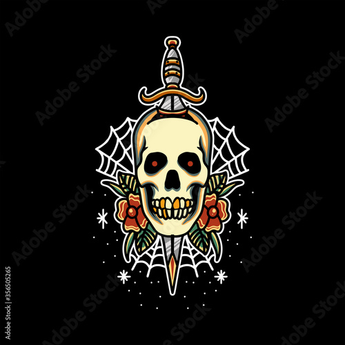 skull and dagger tattoo vector design for merchandise