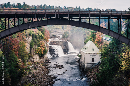 Rainbow Falls & Ausable Chasm Bridge in Adirondack, New York photo
