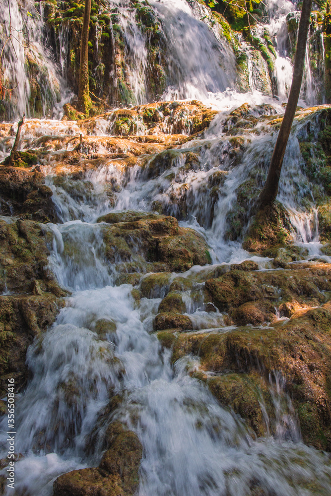 Krka National Park. Waterfall and wild landscape at famous tourist attraction in Croatia Krka National Park. Waterfall and wild landscape at famous tourist attraction in Croatia