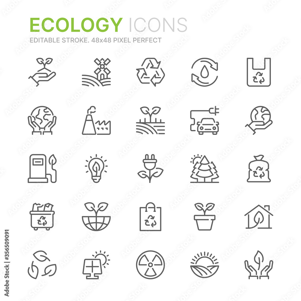 Collection of ecology related line icons. 48x48 Pixel Perfect. Editable stroke