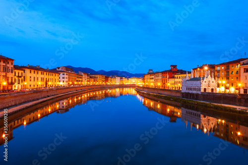 Colorful houses, Arno river waterfront
