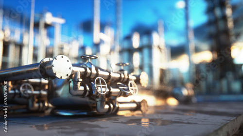 Refinery. Oil, petrolium plant. Metal Pipe. 3d rendering.