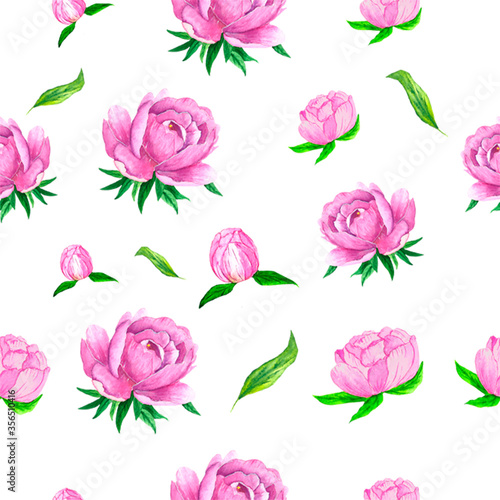 Watercolor pattern pink peony for the design of delicate invitations for weddings