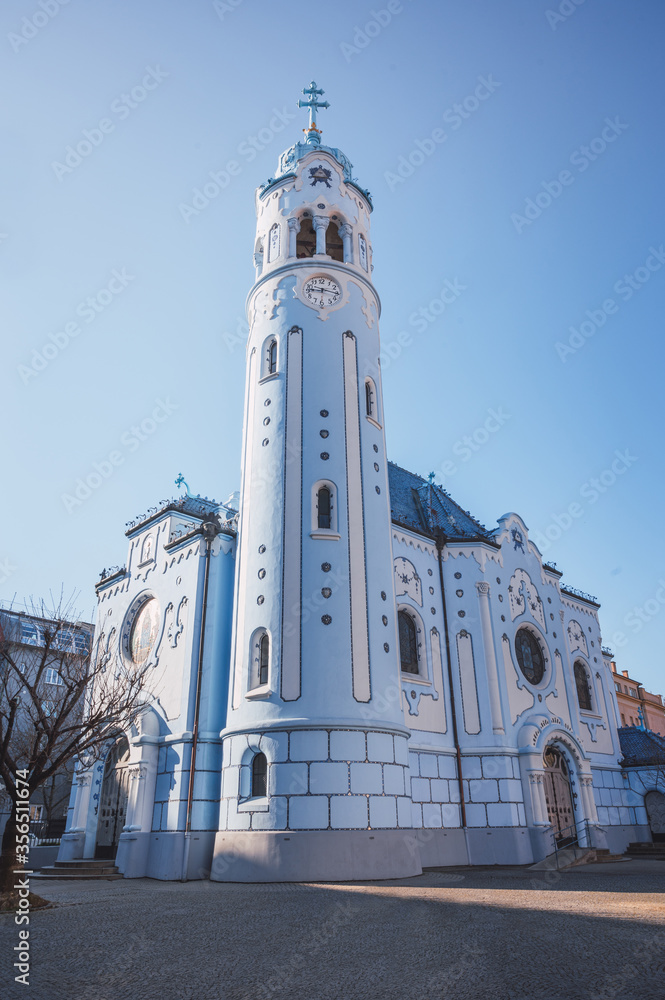 Blue Church of Bratislava on a sunny day