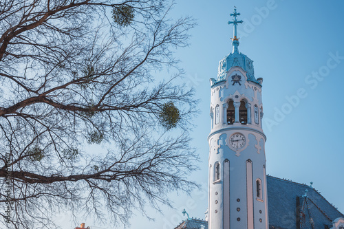 Photography Blue Church of Bratislava on a sunny day