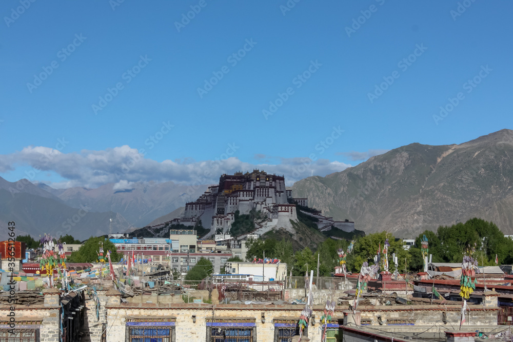 A view on Potala Palace from the roof of Shambhala hotel in Lhasa, Tibet on a nice sunny day