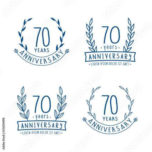 70 years anniversary logo collection. 70th years anniversary celebration hand drawn logotype. Vector and illustration.
