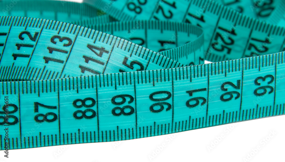 Blue rubber tape measure for sewing cloth or fabric isolated on the white Blue rubber tape measure for sewing cloth or fabric isolated on the white