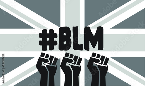 Black lives matter on black and white Union Jack background