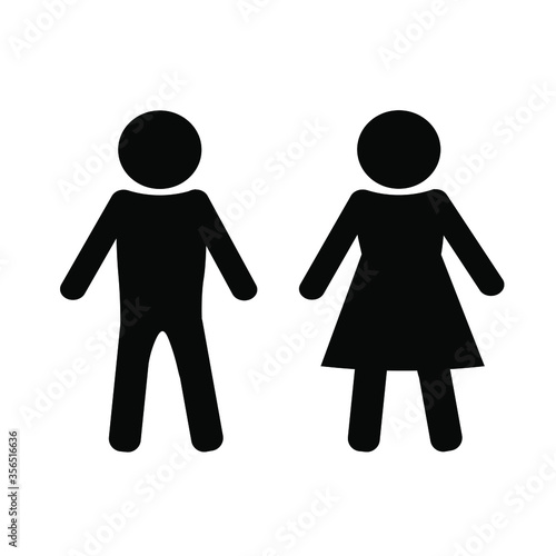 Pattern of a pair of symbols for a public restroom. A rounded sign for distinguishing the gender of a lady and a gentleman. Man and woman.Flat design badges in black on a white background. Vector