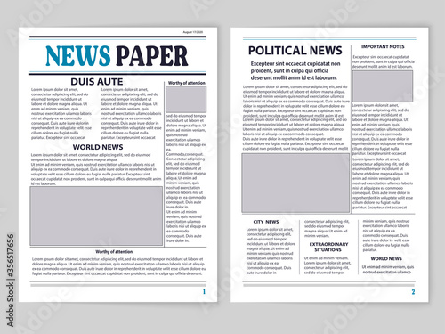 A double-page newspaper, two pages, latest news, up-to-date information on subsequent events in the world. A paper printout divided into columns contains important information and illustrations. 