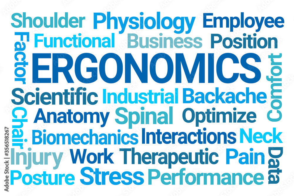 Ergonomics Word Cloud on White Background Ergonomics Word Cloud on White Background