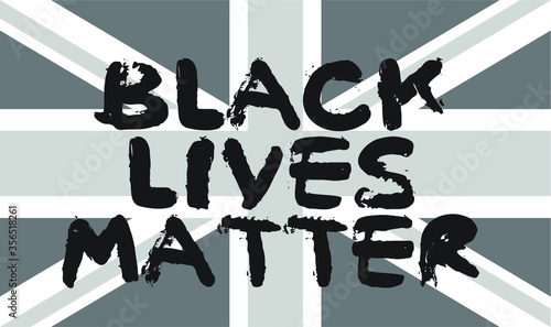 Black lives matter on black and white Union Jack background