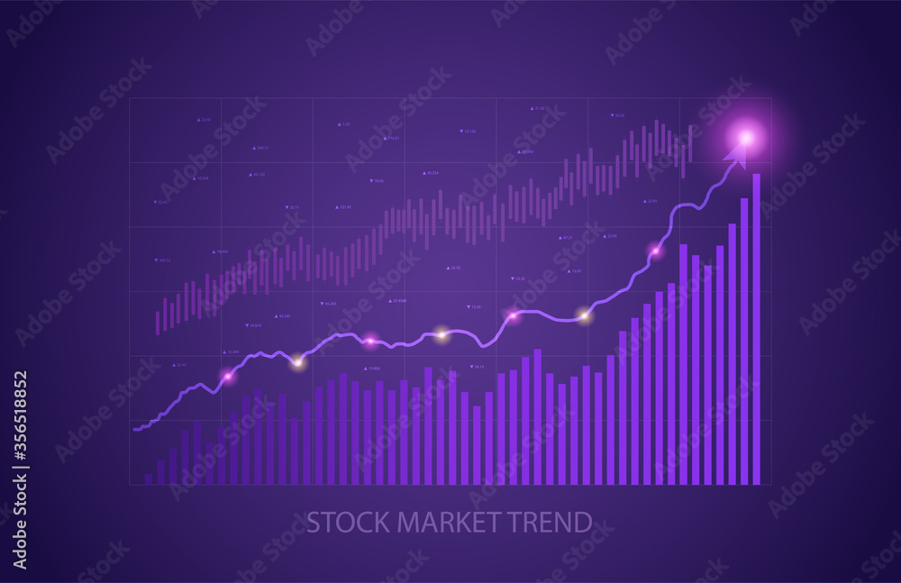 Increasing upward stock market trend with fluctuating purple electronic graph showing growing value in a financial and economic concept, colored vector illustration Increasing upward stock market trend with fluctuating purple electronic graph showing growing value in a financial and economic concept, colored vector illustration