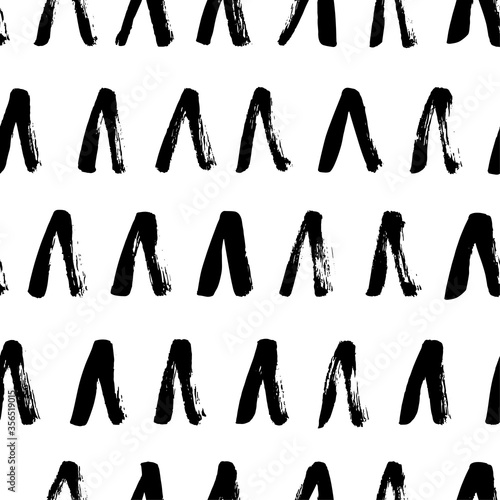 Seamless pattern with check mark. Grunge brush strokes elements. Ink illustration. Hand drawn graphic ornament for wrapping paper.