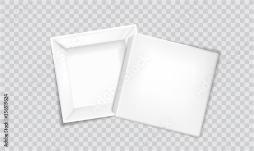 White box with lid set aside looking inside in a top down vector illustration with shadow for a design element