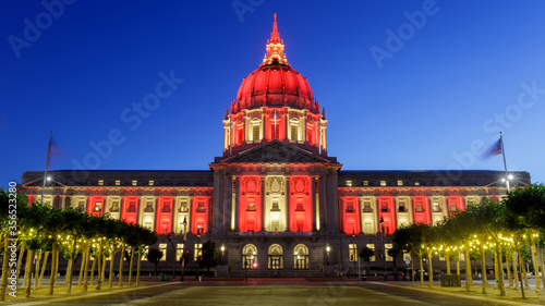 Blue Hour over San Francisco City Hall Lit in Crimson and Gold